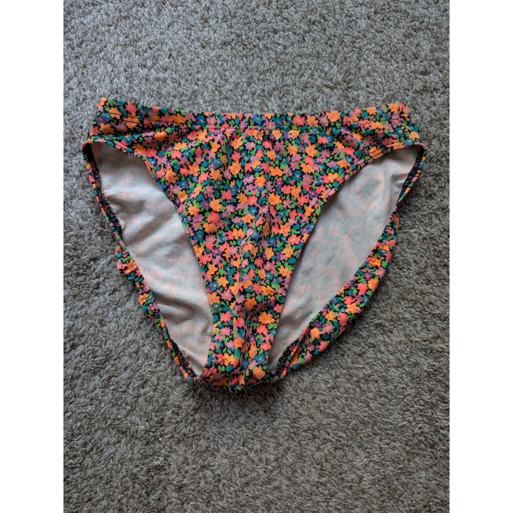 Maillot Baltex Body ID Bikini Bottom Women 14 Neon Floral 80s Vtg New Impfct